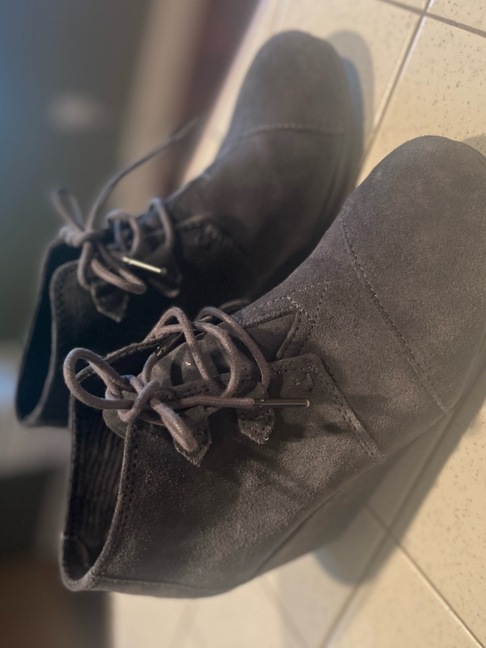 women gray Suede Lace-Up Ankle Boots